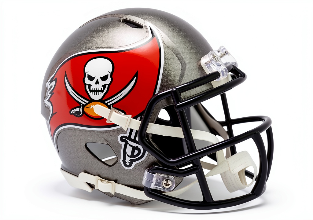 Riddell Mini Speed helmet displayed on a shelf with NFL memorabilia