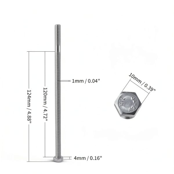 MroMax 4Pcs M6 x 120mm Hex Head Screws Bolts, 304 Stainless Steel 18-8, Fully Threaded, External Hex Drive, for Mounting Chair, Handles, Rail, Pump, Wheels, Antenna Parts, Boat and Plastic Bumpers-1