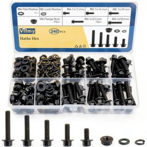 M6-1.0 Bolt Flange Head Kit 240 Pack by Vifmy Full Thread Alloy Steel-0