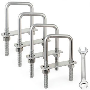 4 Sets M8 Square U-Bolts,u-Bolts 2 inch Wide,304 Stainless Steel Square u-Bolts,with Nuts,Bolt Plate and washers(4, M8 x 50mm x 100mm)-0