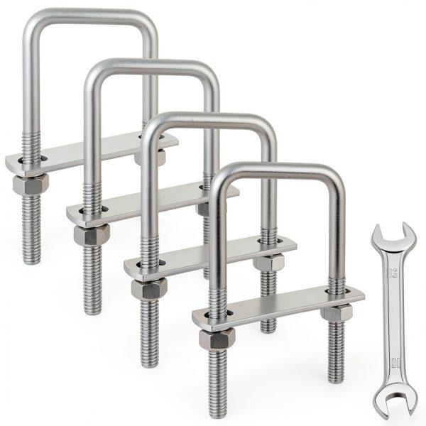 4 Sets M8 Square U-Bolts,u-Bolts 2 inch Wide,304 Stainless Steel Square u-Bolts,with Nuts,Bolt Plate and washers(4, M8 x 50mm x 100mm)-0