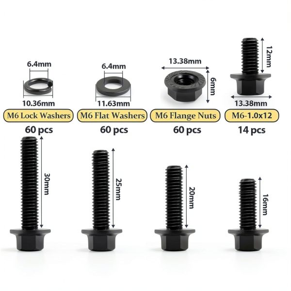 M6-1.0 Bolt Flange Head Kit 240 Pack by Vifmy Full Thread Alloy Steel-1