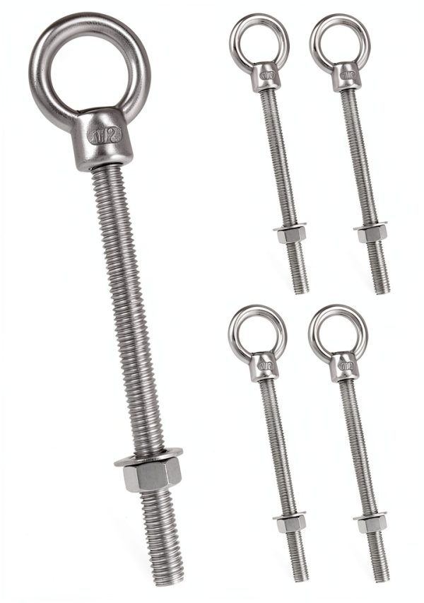 QWORK Machinery Eye Bolt with Shoulder, 5 Pack 1/2"x6" Long 316 Stainless Steel Marine Grade Thread Machinery Shoulder Lifting Ring Eye Bolts-0