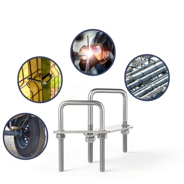 4 Sets M8 Square U-Bolts,u-Bolts 2 inch Wide,304 Stainless Steel Square u-Bolts,with Nuts,Bolt Plate and washers(4, M8 x 50mm x 100mm)-6